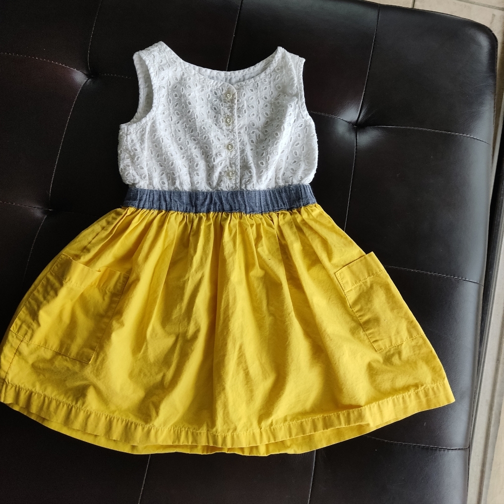 Baby GAP White Eyelet Top with Yellow Skirt and Blue Waistband Dress Size 3years